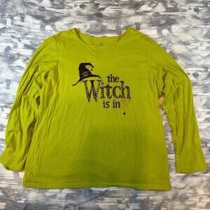 The Witch is In Lime Green Long Sleeve Shirt Top Halloween Costume XL 16 18 Gift